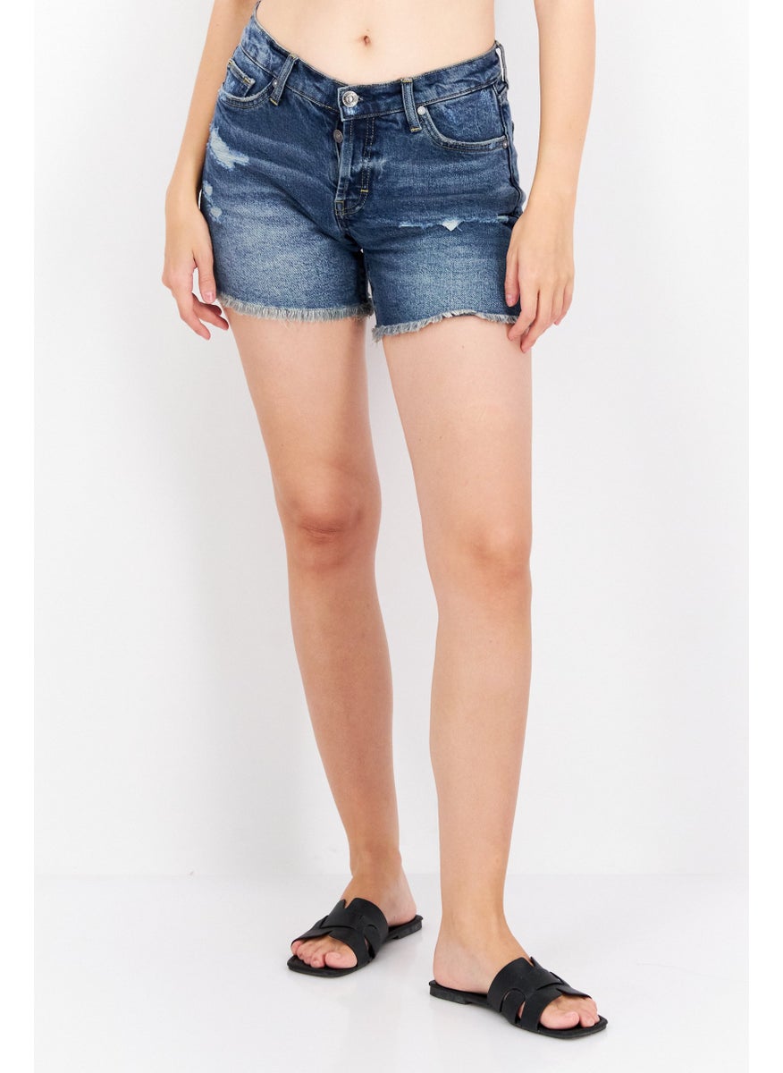 Earnest Sewn Women Washed Denim Shorts, Blue  - Image 1