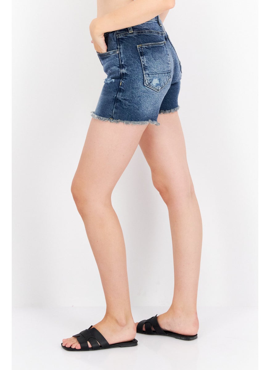 Earnest Sewn Women Washed Denim Shorts, Blue  - Image 2