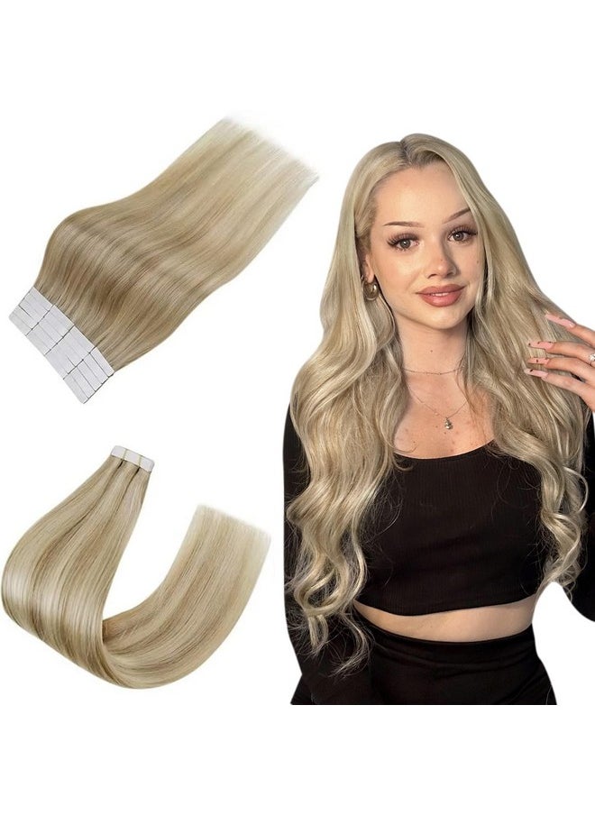 Easyouth - Tape In Hair Extensions Real Human Hair Blonde 16 Inch 50G 20Pcs Seamless Tape In Extensions Blonde Highlight Glue In Hair Extensions Warm Blonde - Image 1