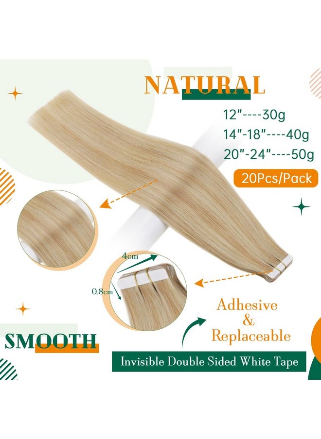 Easyouth - Tape In Hair Extensions Real Human Hair Blonde 16 Inch 50G 20Pcs Seamless Tape In Extensions Blonde Highlight Glue In Hair Extensions Warm Blonde - Image 1