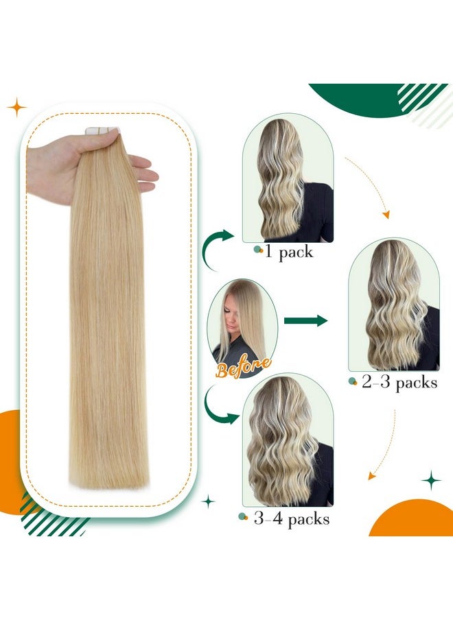 Easyouth - Tape In Hair Extensions Real Human Hair Blonde 16 Inch 50G 20Pcs Seamless Tape In Extensions Blonde Highlight Glue In Hair Extensions Warm Blonde - Image 1