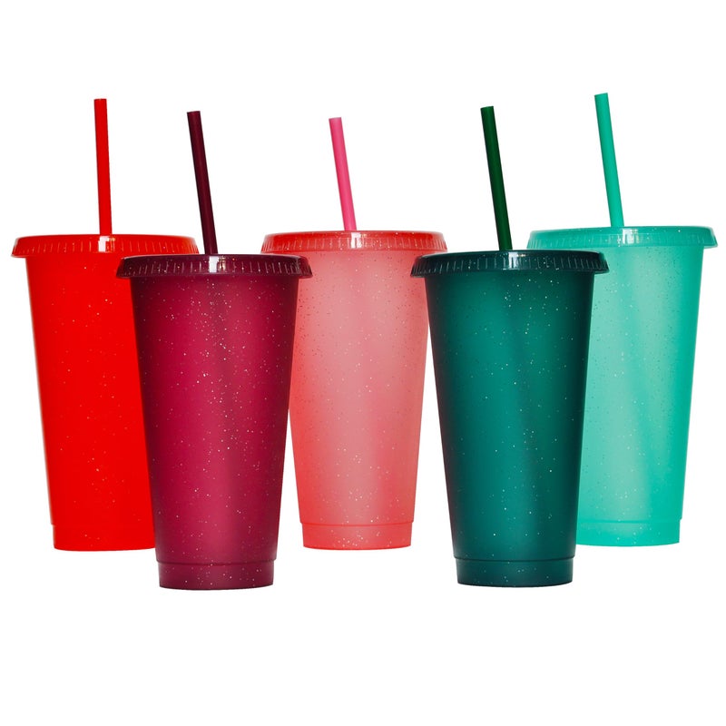 Suertestarry Tumbler with Straw and Lid,Water Bottle Iced Coffee Travel Mug Cup,Reusable Plastic Cups,Perfect for Parties,Birthdaysâ€¦ (Rainbow, 5pack) - Image 1