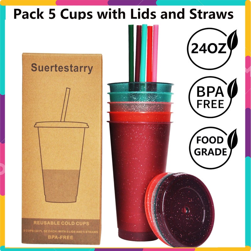 Suertestarry Tumbler with Straw and Lid,Water Bottle Iced Coffee Travel Mug Cup,Reusable Plastic Cups,Perfect for Parties,Birthdaysâ€¦ (Rainbow, 5pack) - Image 4
