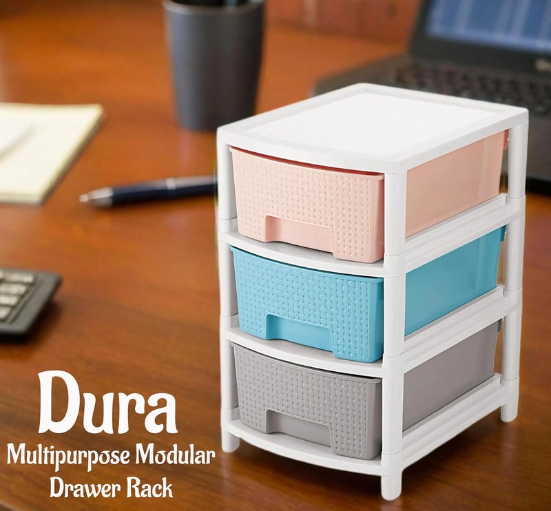 Nabhya Dura 3 Multipurpose Drawer Plastic Modular Chest Storage Organizer For Home Kitchen Office Parlor School Easy Assembly 3 Rack Multicolour - Image 4