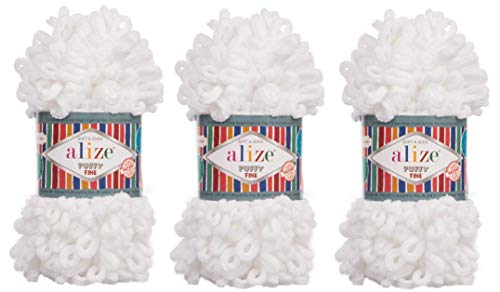 Alize Puffy Fine Yarn Baby Blanket Yarn Lot of 3skn 300gr 48yds 100 Micropolyester Soft Yarn Hand Knitting Yarn Super Chunky Bulky Woven Worested Yarn 55 - Image 1