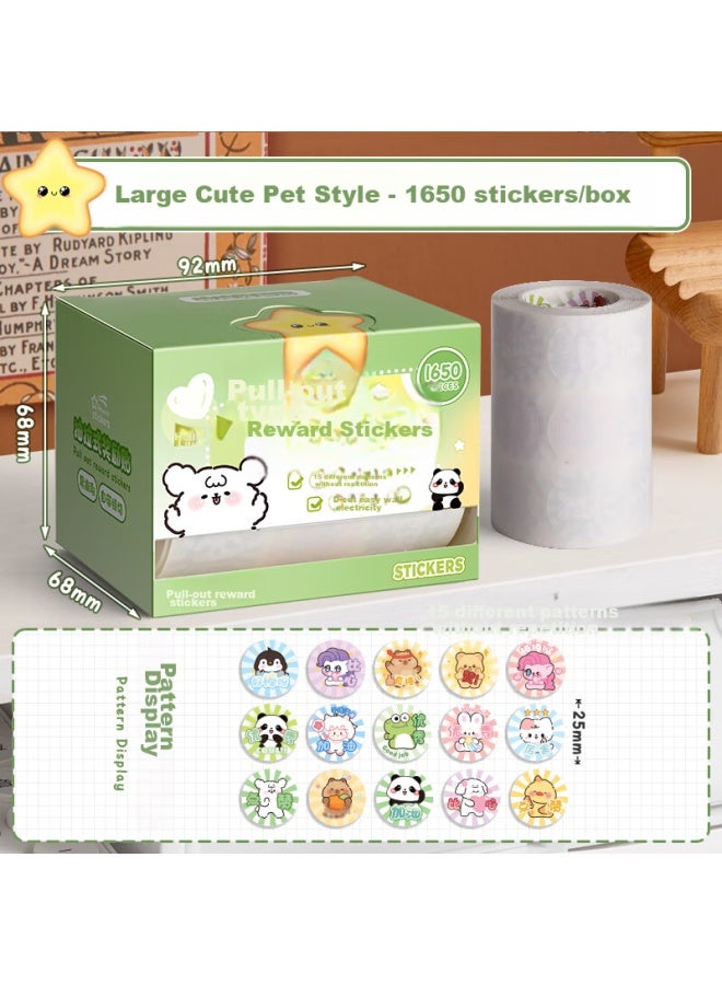 DEYUE Elementary School Student Reward Stickers, Teacher Encourages Children To Study, Mini Stickers For Kids, Kindergarten First Grade Cartoon Pull-out Commendation Stickers - Large Cute Pet Style 1650 Stickers - Image 1