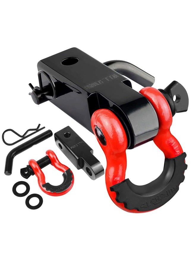 AUTOBOTS Tow Hitch Receiver 2", 45,000 Lbs Break Strength Shackle Hitch Receiver with 5/8" Hitch Pin, 3/4 D Ring Shackle, Towing Accessories for Truck Trailer Recovery Off-Road Red&Black - Image 1