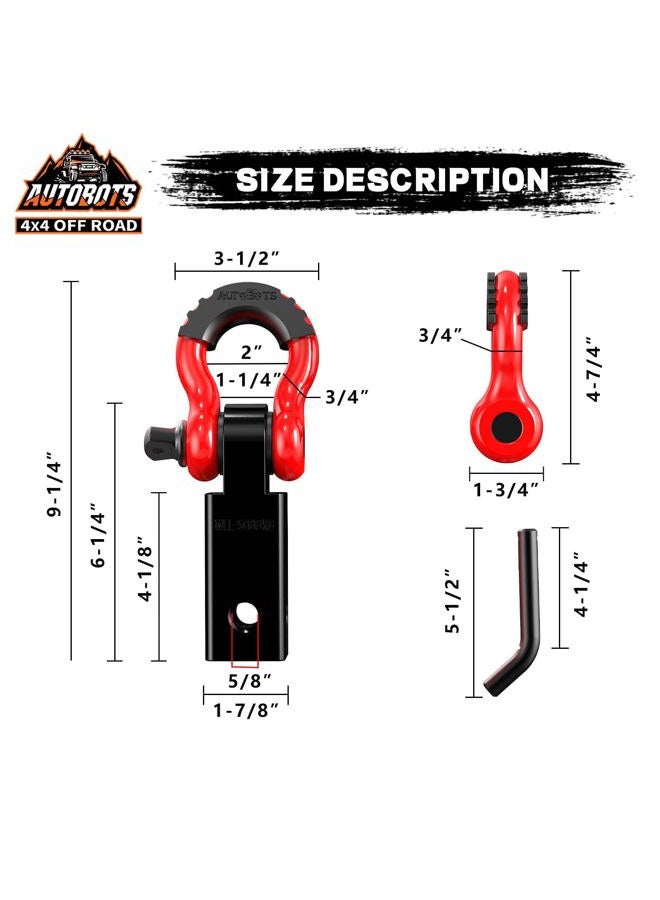 AUTOBOTS Tow Hitch Receiver 2", 45,000 Lbs Break Strength Shackle Hitch Receiver with 5/8" Hitch Pin, 3/4 D Ring Shackle, Towing Accessories for Truck Trailer Recovery Off-Road Red&Black - Image 4
