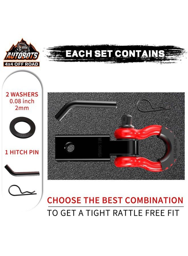 AUTOBOTS Tow Hitch Receiver 2", 45,000 Lbs Break Strength Shackle Hitch Receiver with 5/8" Hitch Pin, 3/4 D Ring Shackle, Towing Accessories for Truck Trailer Recovery Off-Road Red&Black - Image 2