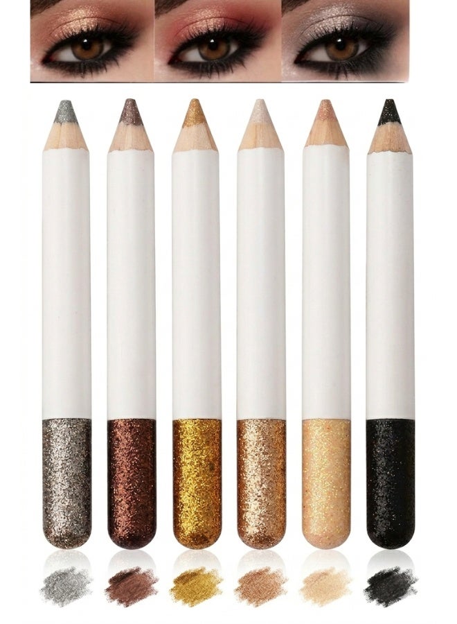 Professional 6-Piece Glitter Eyeshadow Stick Set: Shimmering Pearl Finish, Highly Pigmented & Waterproof - Versatile Cosmetic Pens for Eye Contouring and Brightening. - Image 1