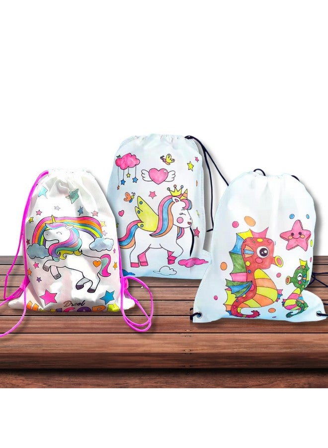 IncyWincy DIY Drawstring Haversack Dori Bag, Cartoon Print, Washable, Reusable, Pack of 36, Drawstring Backpack for kids, Birthday Return Gift for Boys and Girls (Assorted) - Image 1