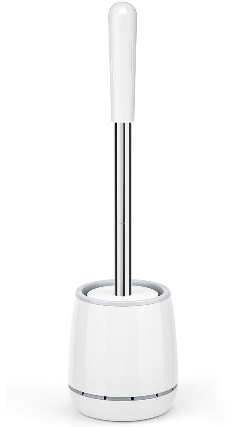 LOVLOY Toilet Brush  Toilet Brush and Holder with 304 Stainless Steel Handle  Space Saving Toilet Bowl Brush for Storage  Durable Bristles Toilet Scrubber for Bathroom Cleaning (1  White) - Image 1