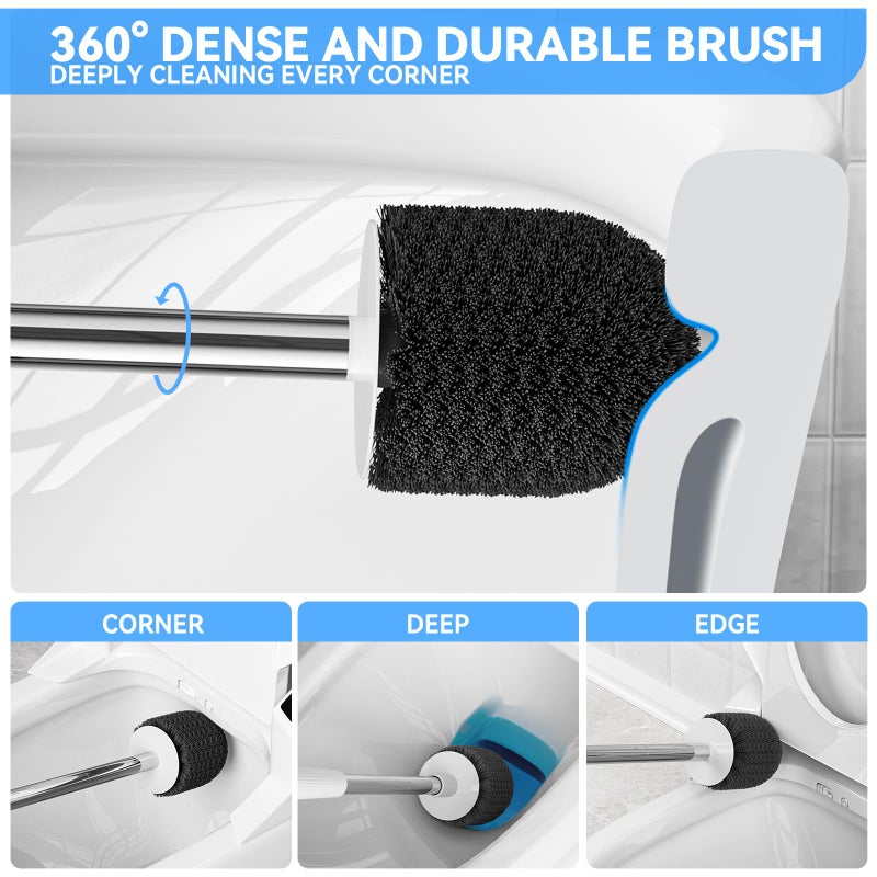 LOVLOY Toilet Brush  Toilet Brush and Holder with 304 Stainless Steel Handle  Space Saving Toilet Bowl Brush for Storage  Durable Bristles Toilet Scrubber for Bathroom Cleaning (1  White) - Image 3