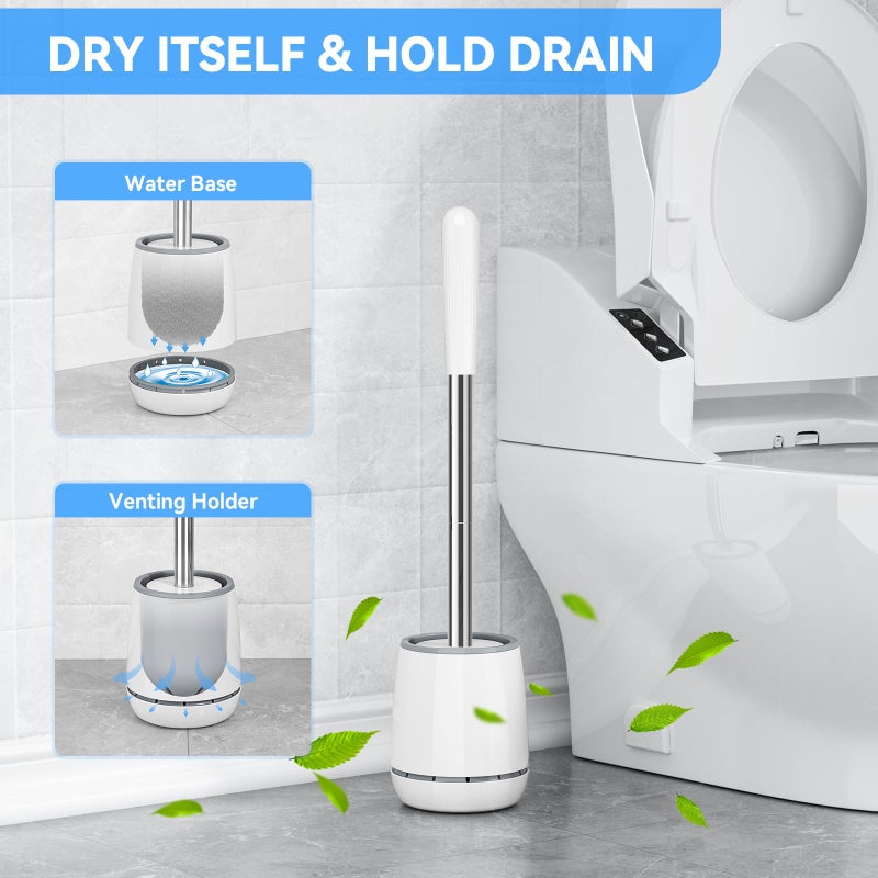 LOVLOY Toilet Brush  Toilet Brush and Holder with 304 Stainless Steel Handle  Space Saving Toilet Bowl Brush for Storage  Durable Bristles Toilet Scrubber for Bathroom Cleaning (1  White) - Image 5