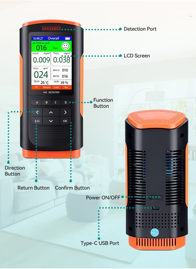 INKBIRD - Air Quality Monitor Upgraded Portable Air Detector Meter Air Pollution Level Tester HCHO TVOC PM2.5/1.0/10 Temperature and Humidity Detector 8-in-1AQI Tester Air Quality Test for Home Office School - Image 1