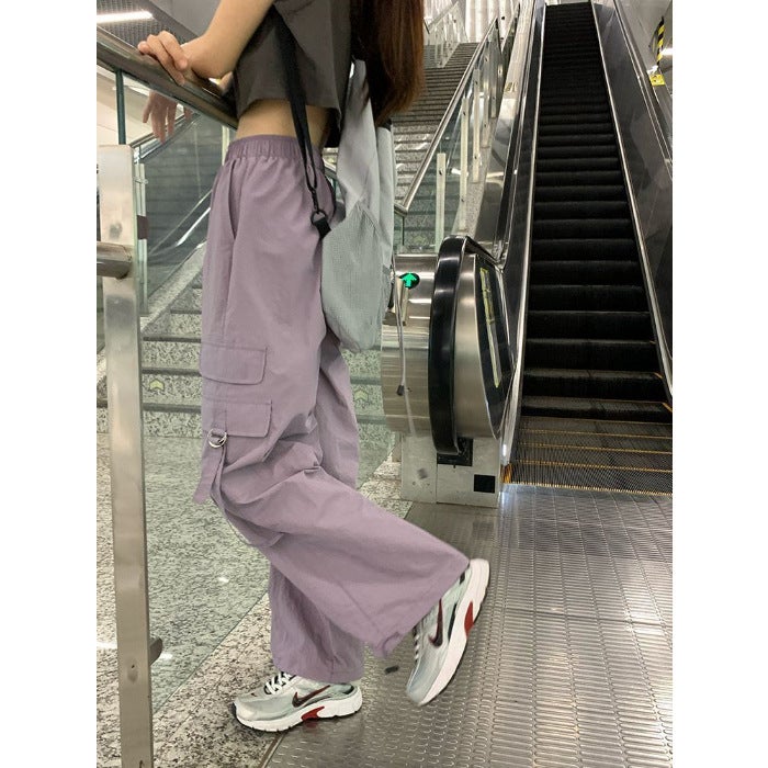 2024 Parachute Overalls Arrival Hong Kong Style Loose Drawstring Wide Leg Pants - Image 1