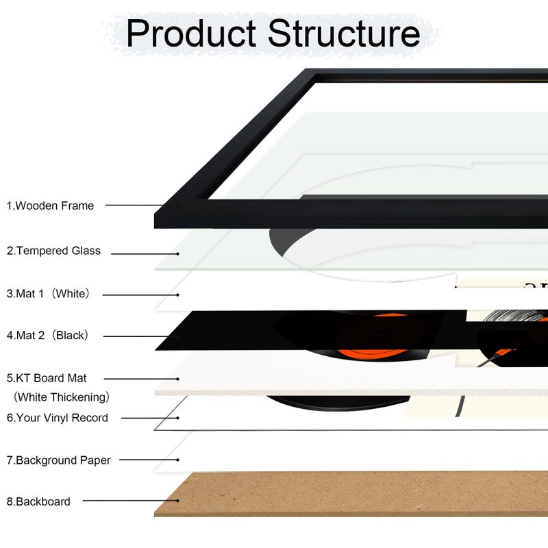 ccdcc 16.5x25 Vinyl Record Display Frame 1 Pack, Black Wooden Album Record Frame with Mats and Tempered Glass Cover for 12 By 12 Inch LP Record Cover - Image 3