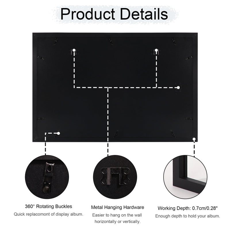 ccdcc 16.5x25 Vinyl Record Display Frame 1 Pack, Black Wooden Album Record Frame with Mats and Tempered Glass Cover for 12 By 12 Inch LP Record Cover - Image 4
