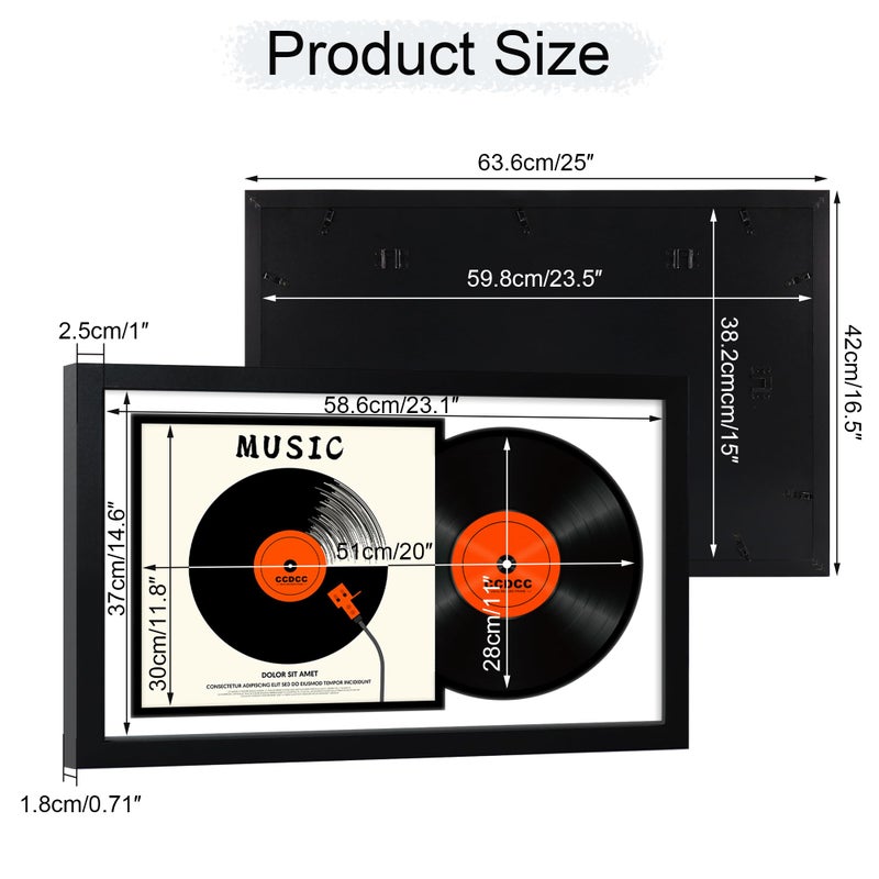 ccdcc 16.5x25 Vinyl Record Display Frame 1 Pack, Black Wooden Album Record Frame with Mats and Tempered Glass Cover for 12 By 12 Inch LP Record Cover - Image 5