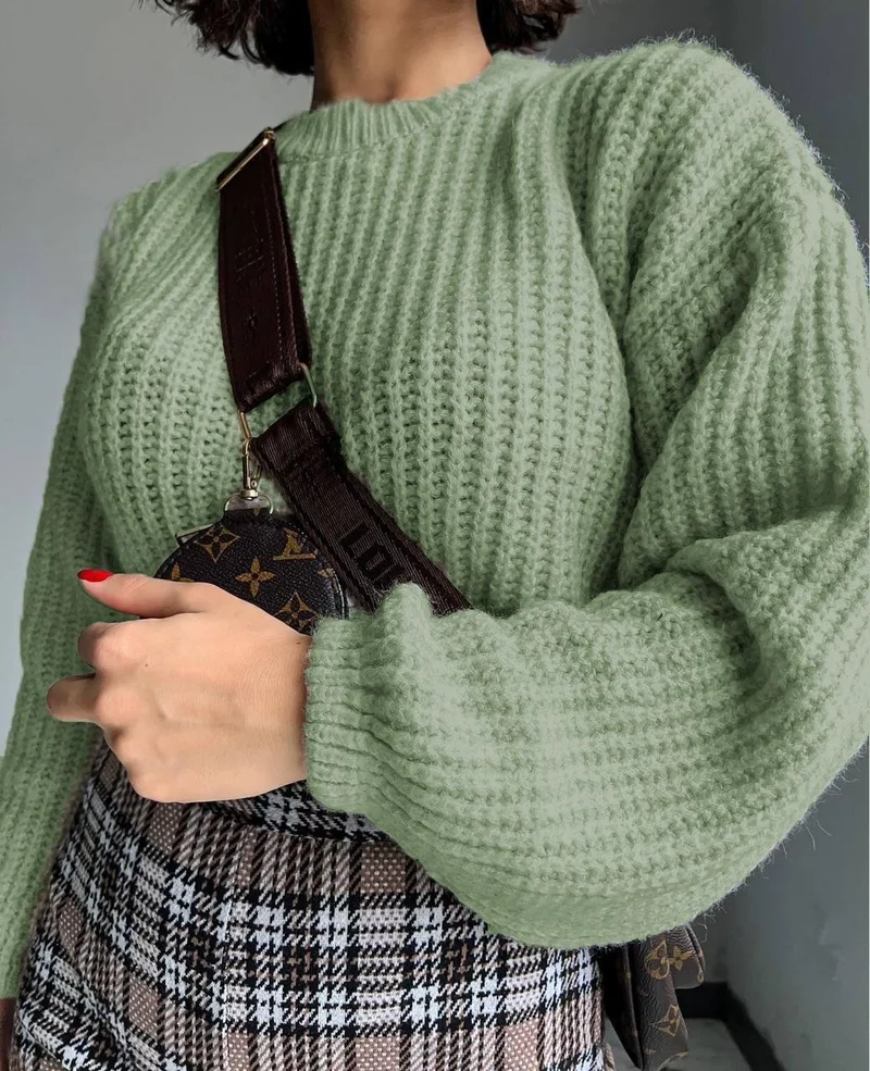 Pobudo Mint Color Women's Knitted Sweater