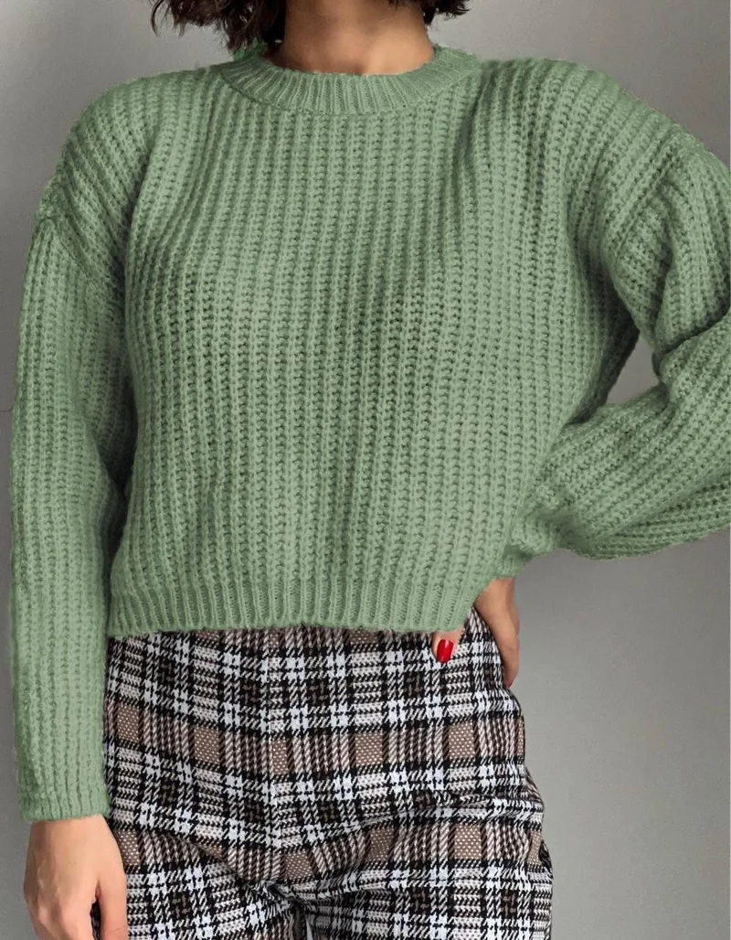Pobudo Mint Color Women's Knitted Sweater