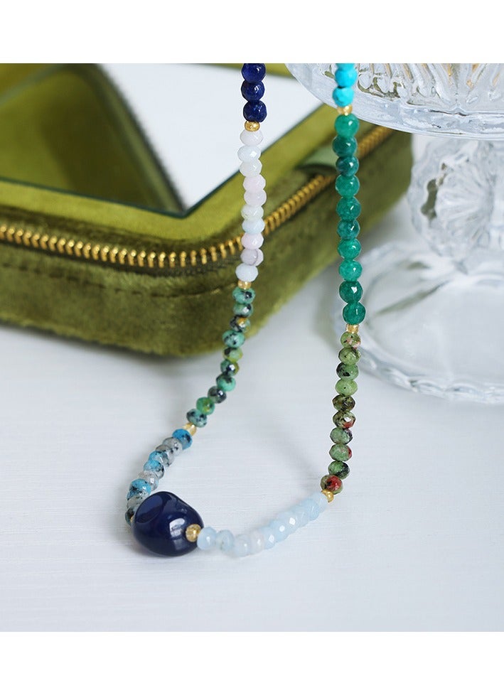 AROAQ Natural Stone Pendant Breaded Necklace, Adjustable Beautiful Multicolor Necklace, Aesthetic Colorful Agate Necklace For Women - Image 4