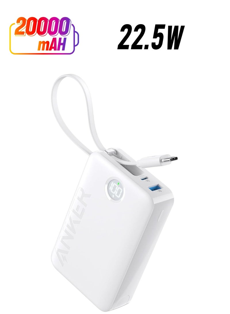Anker Power Bank, 22.5W High-Speed Charging Portable Charger with Built-In Type_C Cable, 1 USB-C, 1 USB-A, 20,000mAh Battery Pack for iPhone 16/15/14/13 Series, Samsung, Huawei, Xiaomi, Redmi, Vivo - Image 1