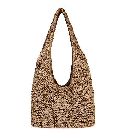 Youjaree Women Large Straw Beach Bag Handmade Woven Shoulder Bags Hobo Tote Handbag Purse for Summer (Khaki) - Image 1