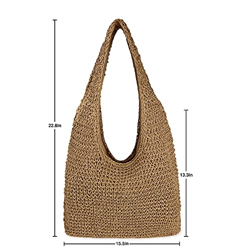 Youjaree Women Large Straw Beach Bag Handmade Woven Shoulder Bags Hobo Tote Handbag Purse for Summer (Khaki) - Image 5