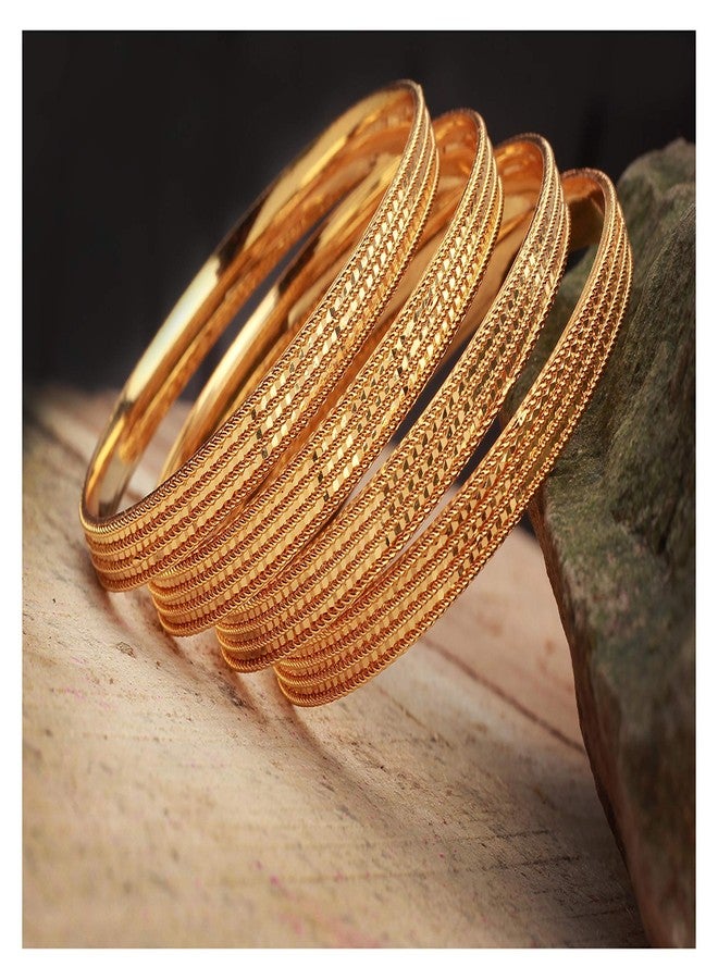 JFL - Jewellery for Less Golden One Gram Gold Plated Bangle Set Of 4 For Women (2.8) - Image 2