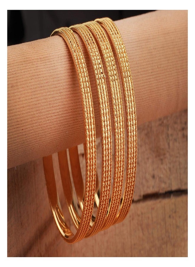 JFL - Jewellery for Less Golden One Gram Gold Plated Bangle Set Of 4 For Women (2.8) - Image 4