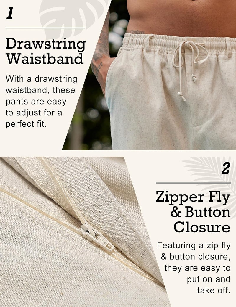 COOFANDY Men's Casual Linen Pants with Drawstring and Pockets - Lightweight Beach Trousers - Image 4