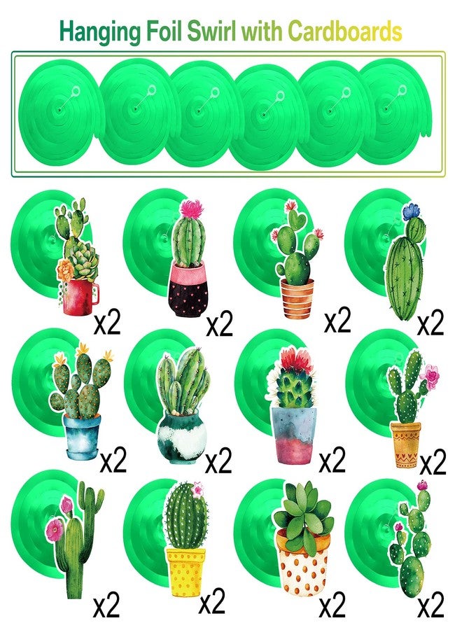 Clabby 30 Pcs Cactus Hanging Swirl Decoration, Watercolor Mexican Fiesta Party Foil Ceiling Spirals Streamer Decor for Plant Birthday Llama Tropical Hawaiian Forest Woodland - Image 4