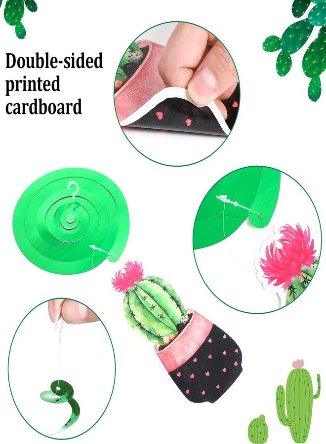 Clabby 30 Pcs Cactus Hanging Swirl Decoration, Watercolor Mexican Fiesta Party Foil Ceiling Spirals Streamer Decor for Plant Birthday Llama Tropical Hawaiian Forest Woodland - Image 3