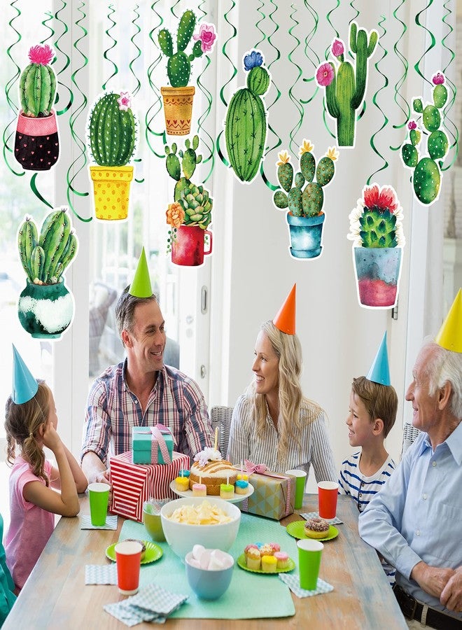 Clabby 30 Pcs Cactus Hanging Swirl Decoration, Watercolor Mexican Fiesta Party Foil Ceiling Spirals Streamer Decor for Plant Birthday Llama Tropical Hawaiian Forest Woodland - Image 5