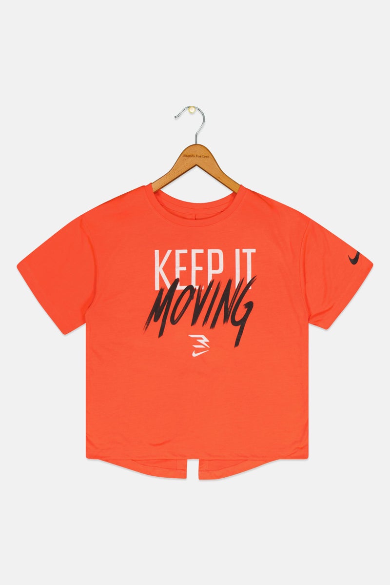Nike 3Brand by Russell Wilson Kids Girl Sportswear Fit Short Sleeve Training T-Shirt, Orange - Image 2