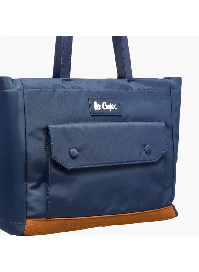 Lee Cooper Women Logo Applique Tote Bag with Double Handle and Zip Closure