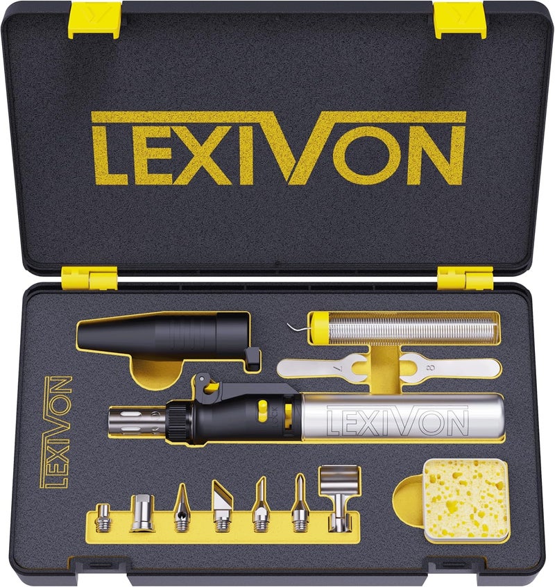 LEXIVON طقم لحام البوتان متعدد الاستخدامات | مكواة لحام بدون سلك مع لهب قابل للتعديل مجموعة 7 رؤوس | درجة احترافية تعادل 125 واط (LX-770) - Image 1