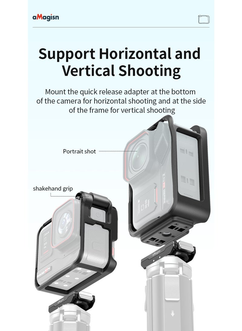aMagisn Protective Frame for Insta360 Ace Pro / Ace Pro 2 – Quick Release Horizontal/Vertical Mount, Cold Shoe Port, Precise Cutouts for Ports and Accessories - Image 3