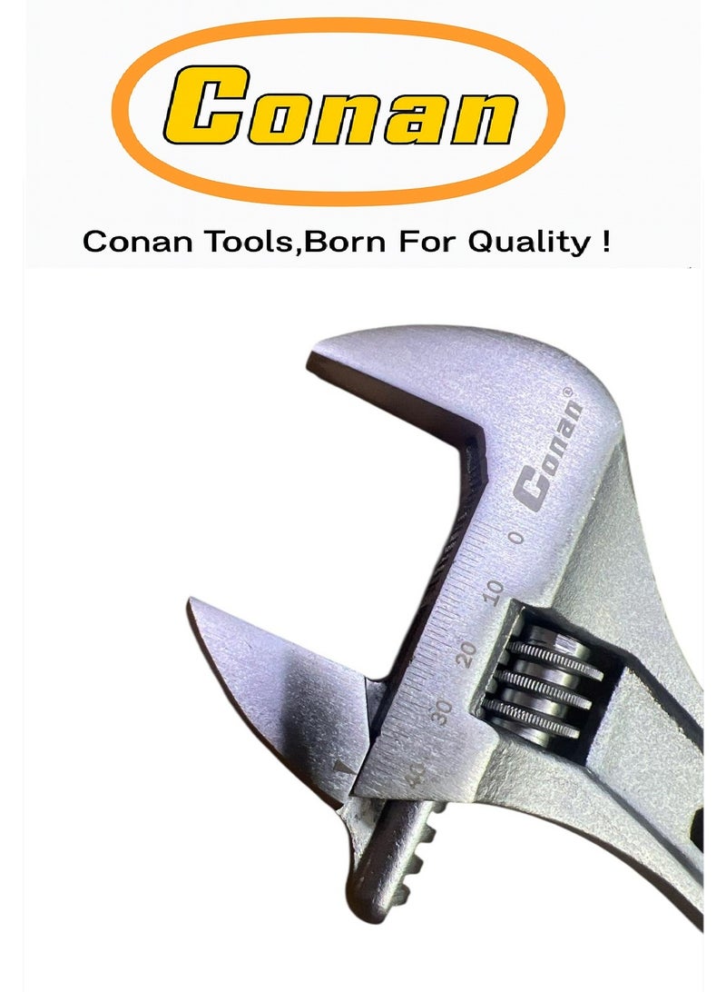 CONAN Adjustable Wrench Set – 6" (Model 10005748) + 8" (Model 10005749) + 10" (Model 10005750) – Professional Cr-V Steel Design with Multi-Size Hex Center Slots & Rear Multi-Purpose Wrench – Anti-Slip Comfort Grip - Image 2