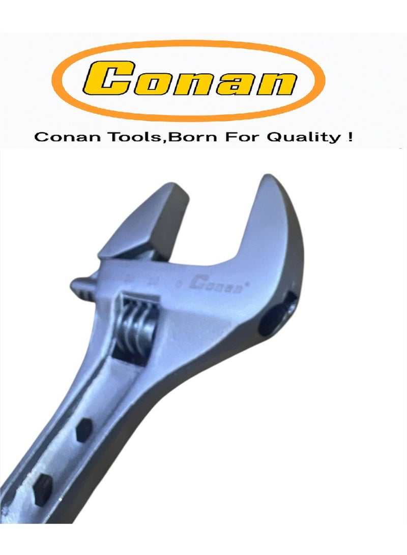 CONAN Adjustable Wrench Set – 6" (Model 10005748) + 8" (Model 10005749) + 10" (Model 10005750) – Professional Cr-V Steel Design with Multi-Size Hex Center Slots & Rear Multi-Purpose Wrench – Anti-Slip Comfort Grip - Image 3