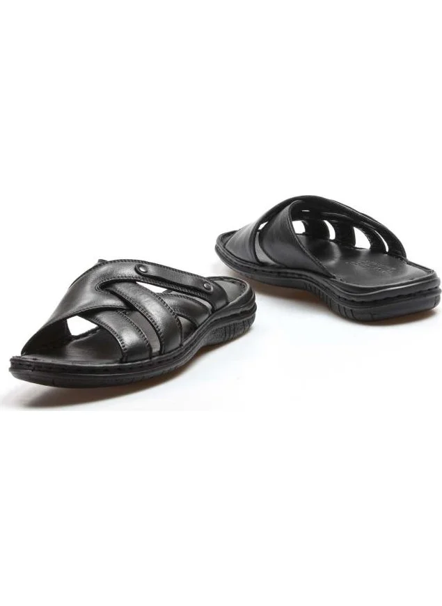 Fast Step Men's Genuine Leather Daily Comfortable Summer Beach Lightweight Banded Flat Slippers 952MA125