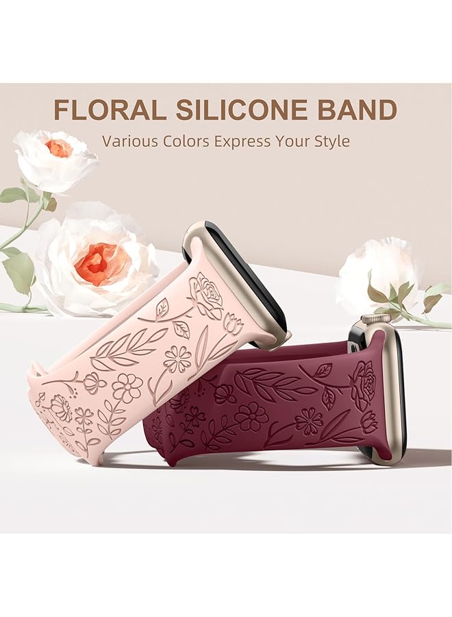 erorex Floral Engraved Strap Compatible With Watch Band 38Mm 40Mm 41Mm For Women Soft Silicone Elegant Rose Flower Pattern Replacement Band For Iwatch Series Se 9 8 7 6 5 4 3 2 1  - Image 5