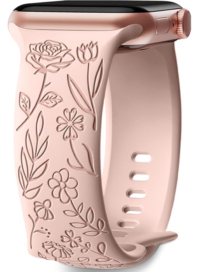 erorex Floral Engraved Strap Compatible With Watch Band 38Mm 40Mm 41Mm For Women Soft Silicone Elegant Rose Flower Pattern Replacement Band For Iwatch Series Se 9 8 7 6 5 4 3 2 1  - Image 1