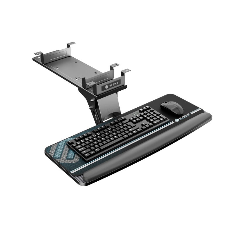 EUREKA ERGONOMIC Keyboard Tray Height Adjustable, Swivel Tilt Computer Keyboard Drawer Under Desk, 25x9.13'' Sliding Keyboard & Mouse Platform with Mouse Pad for Typing, Black - Image 1