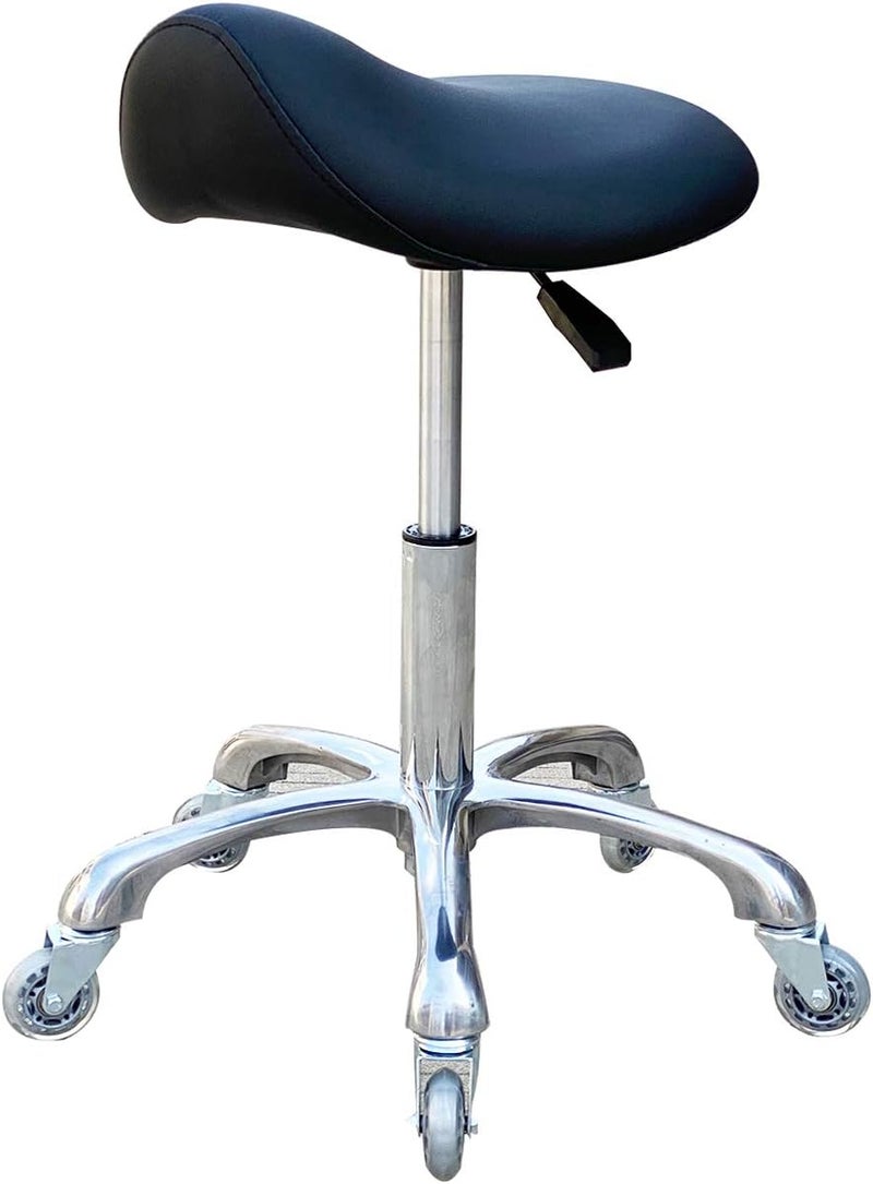 Professional Saddle Stool with Wheels Ergonomic Swivel Rolling Height Adjustable for Clinic Dentist Beauty Salon Tattoo Home Office Black