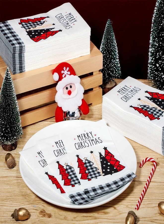Faccito 100 Pcs Christmas Paper Decorative Guest Napkins Bulk - Christmas Tree Buffalo Plaid Napkins Disposable Hand Towel for Holiday Kitchen Winter Xmas Party (17.3 x 12.9 Inch Unfolded) - Image 4
