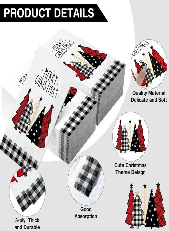 Faccito 100 Pcs Christmas Paper Decorative Guest Napkins Bulk - Christmas Tree Buffalo Plaid Napkins Disposable Hand Towel for Holiday Kitchen Winter Xmas Party (17.3 x 12.9 Inch Unfolded) - Image 3