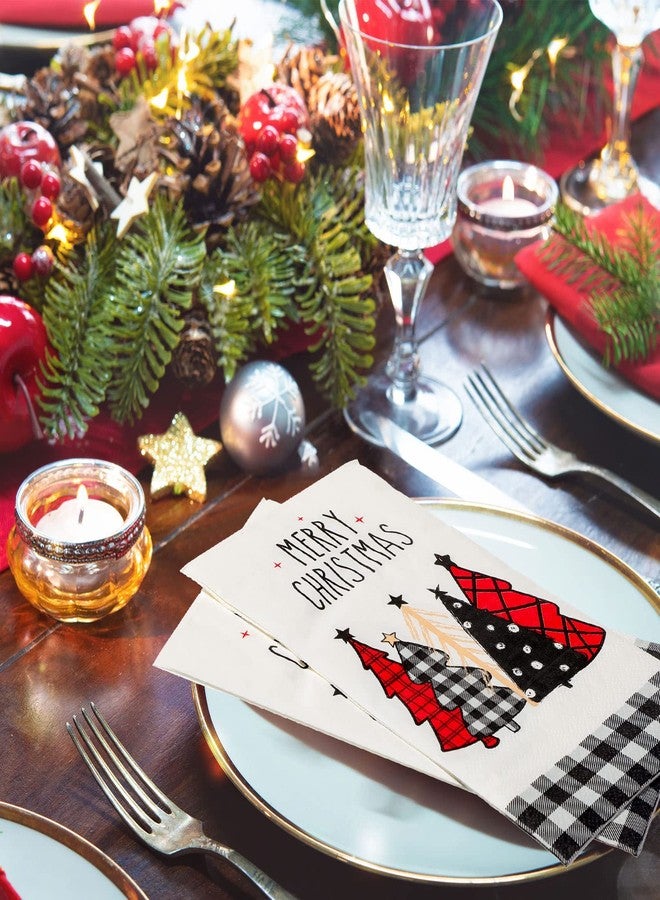 Faccito 100 Pcs Christmas Paper Decorative Guest Napkins Bulk - Christmas Tree Buffalo Plaid Napkins Disposable Hand Towel for Holiday Kitchen Winter Xmas Party (17.3 x 12.9 Inch Unfolded) - Image 5