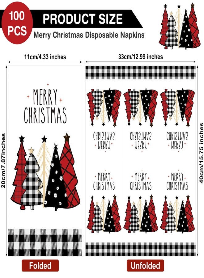 Faccito 100 Pcs Christmas Paper Decorative Guest Napkins Bulk - Christmas Tree Buffalo Plaid Napkins Disposable Hand Towel for Holiday Kitchen Winter Xmas Party (17.3 x 12.9 Inch Unfolded) - Image 2